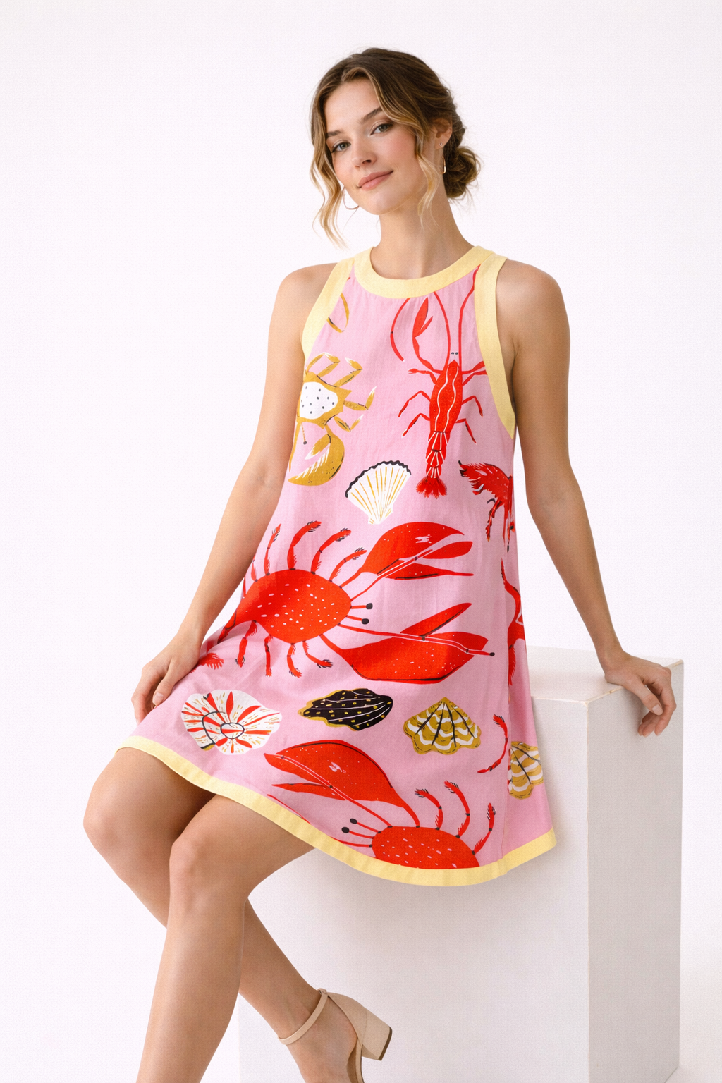 Vestido para mujer mini con estampado marino vibrante - Coral