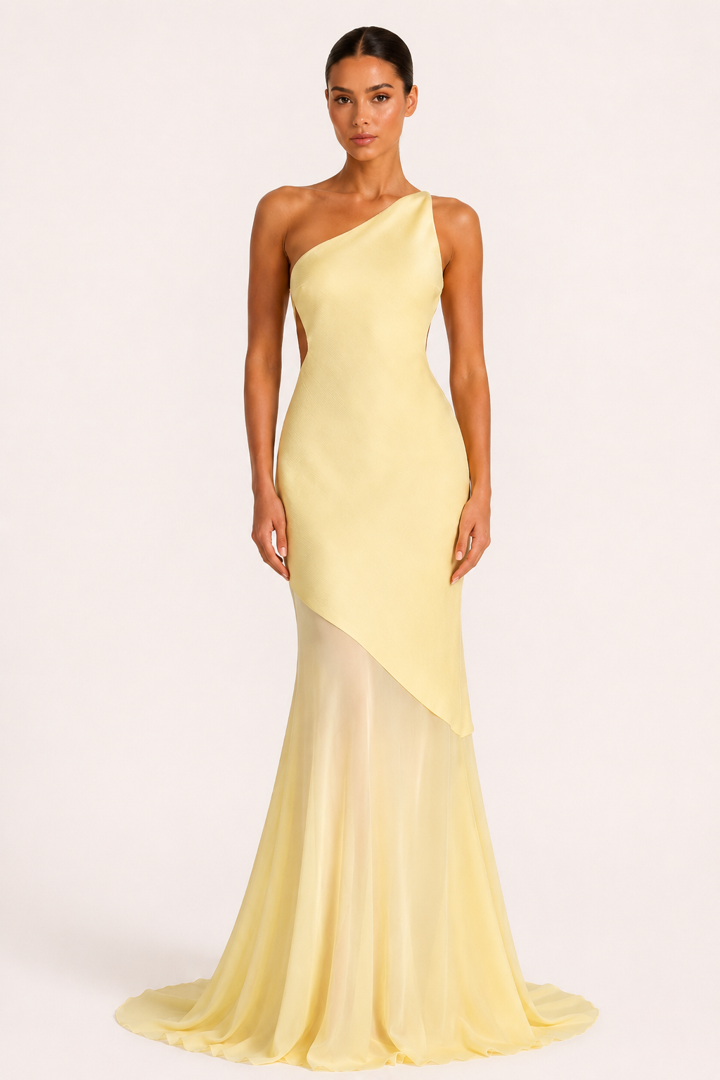 Vestido largo mujer invitada boda un hombro silueta ajustada costados abiertos - Birgit