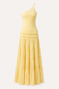 Vestido largo mujer un hombro tirante fino falda niveles olanes frunces - Lisbos