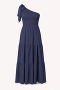 Vestido largo mujer un hombro lazo tirante busto fruncido abertura lateral - Karla