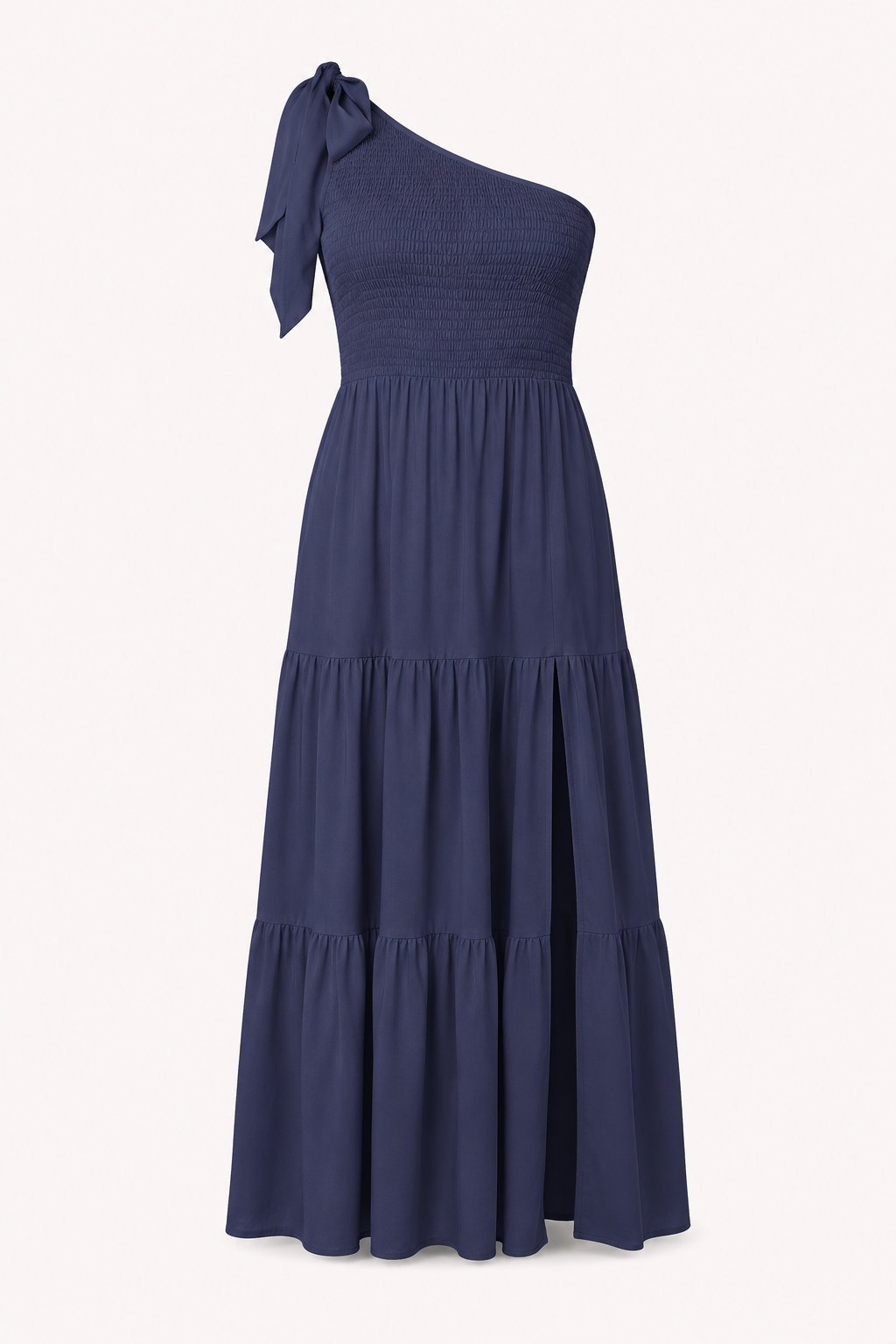 Vestido largo mujer un hombro lazo tirante busto fruncido abertura lateral - Karla