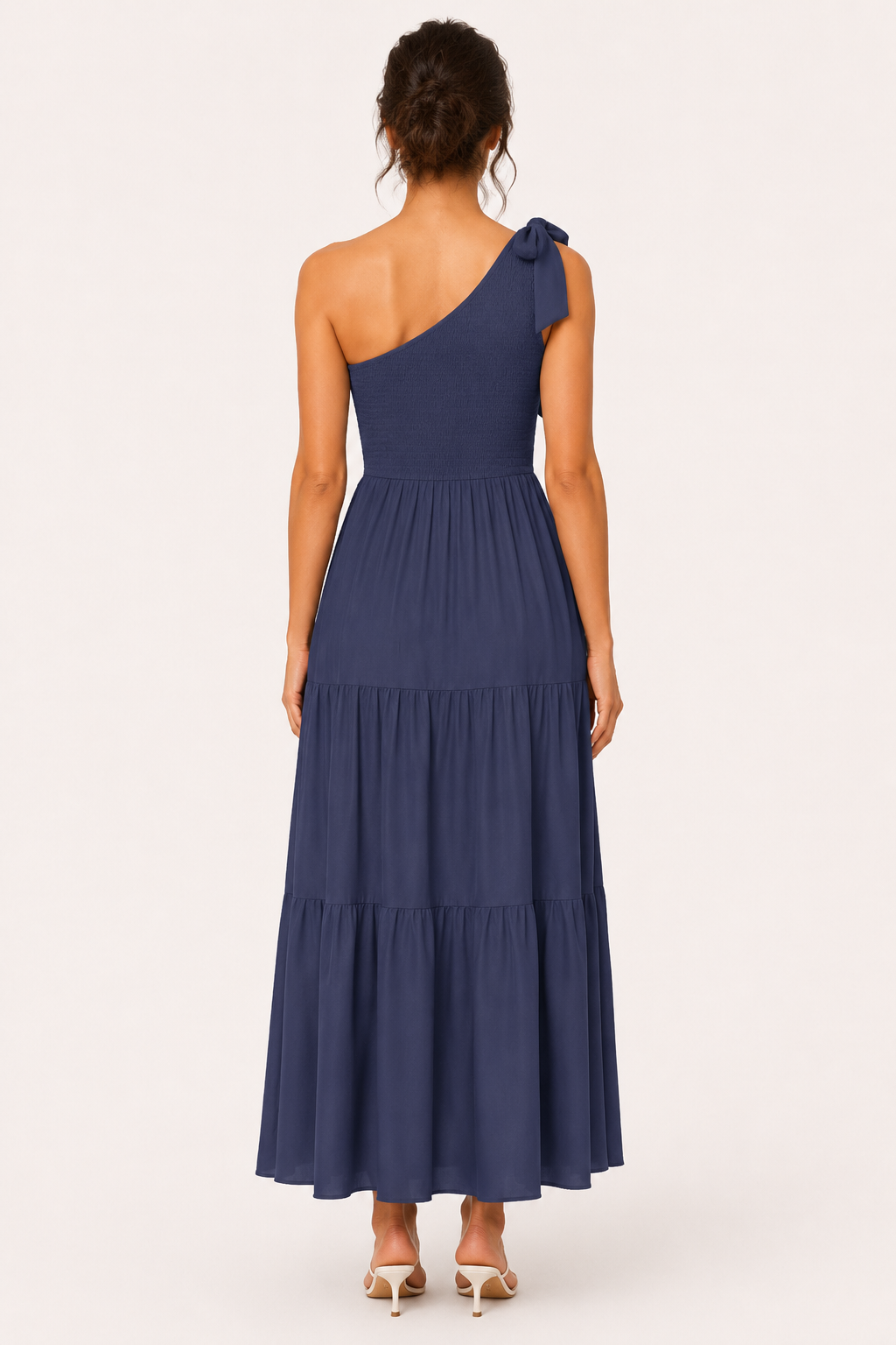 Vestido largo mujer un hombro lazo tirante busto fruncido abertura lateral - Karla