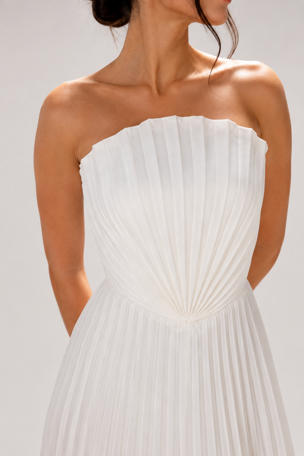 Vestido largo mujer strapless plisado cintura marcada falda amplia fiesta - Tomiris