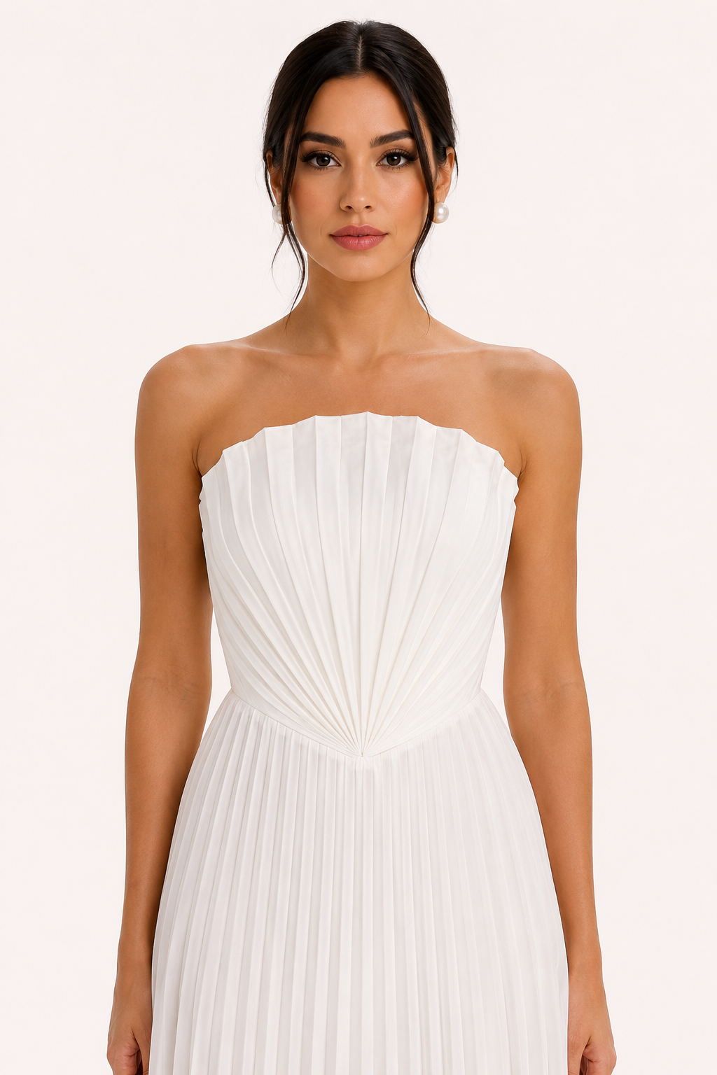 Vestido largo mujer strapless plisado cintura marcada falda amplia fiesta - Tomiris