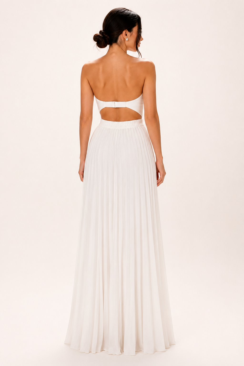 Vestido largo mujer strapless plisado cintura marcada falda amplia fiesta - Tomiris