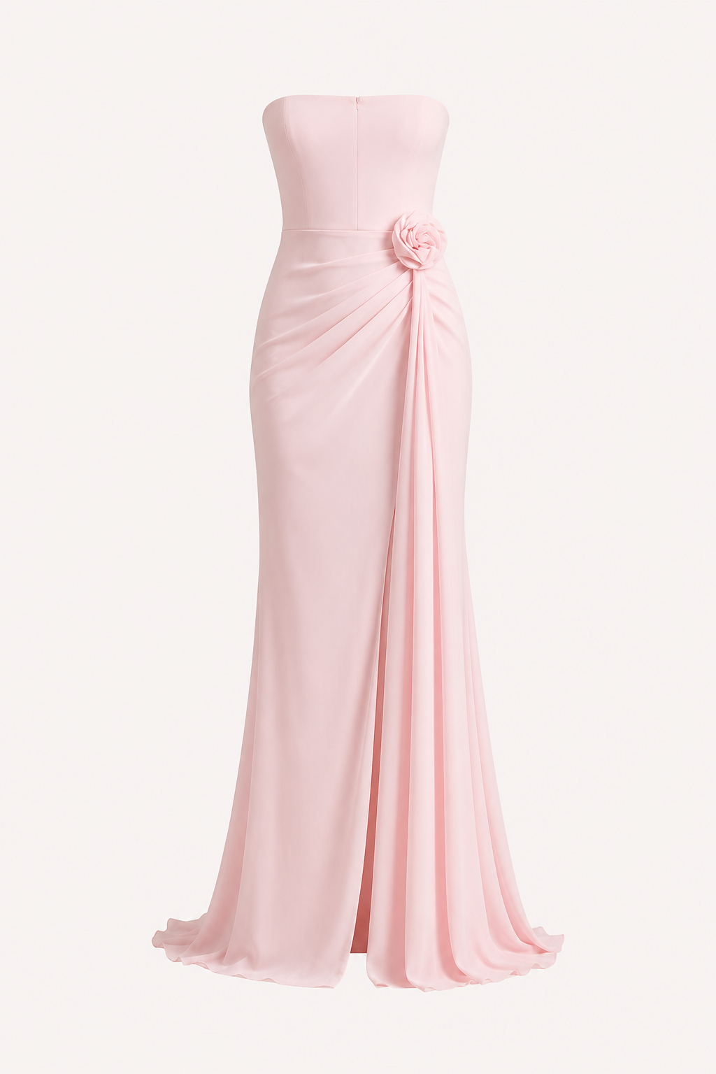 Vestido largo mujer strapless drapeado cadera flor abertura frontal fiesta - Monika