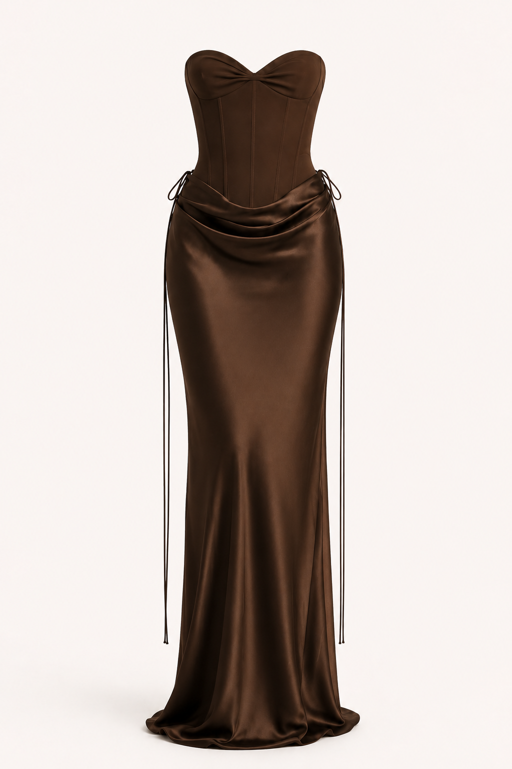 Conjunto mujer corset strapless copas marcadas falda drapeada cadera lazos - Annika
