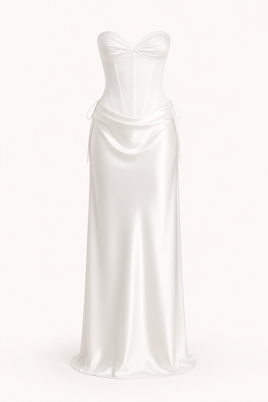 Conjunto mujer corset strapless copas marcadas falda drapeada cadera lazos - Annika