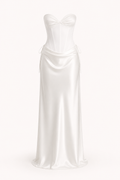 Conjunto mujer corset strapless copas marcadas falda drapeada cadera lazos - Annika