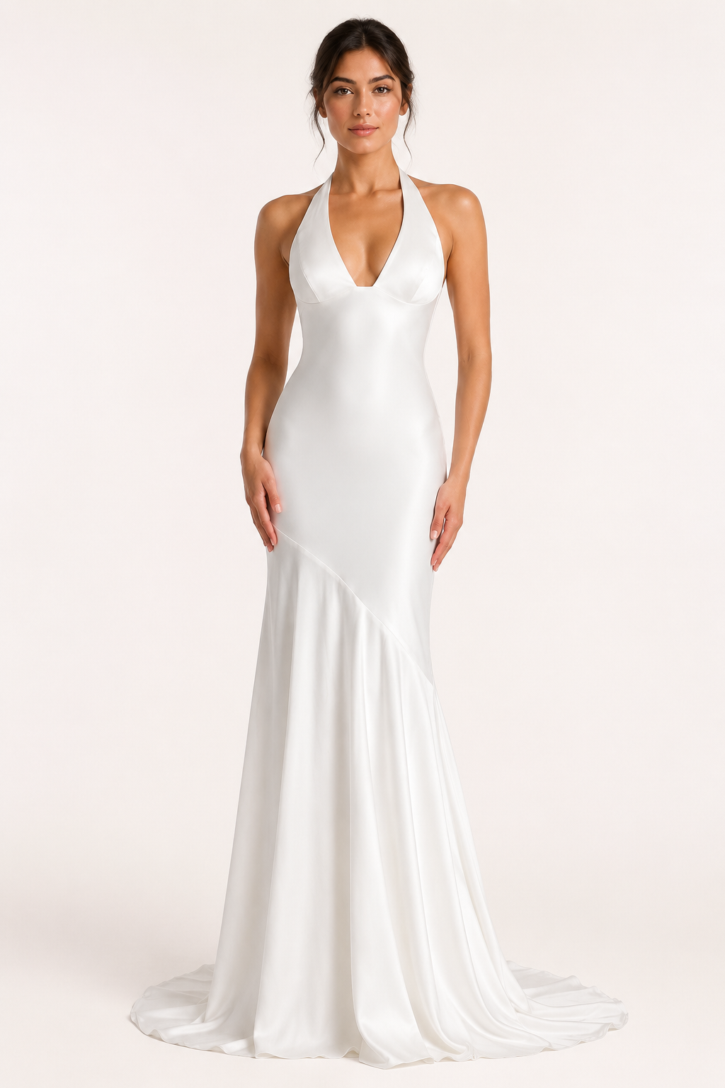 Vestido largo mujer halter escote V cuerpo ajustado corte sirena elegante - Dagmar