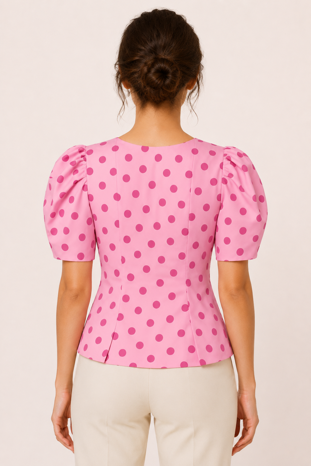 Blusa mujer escote V lunares manga abullonada cintura marcada - Romy