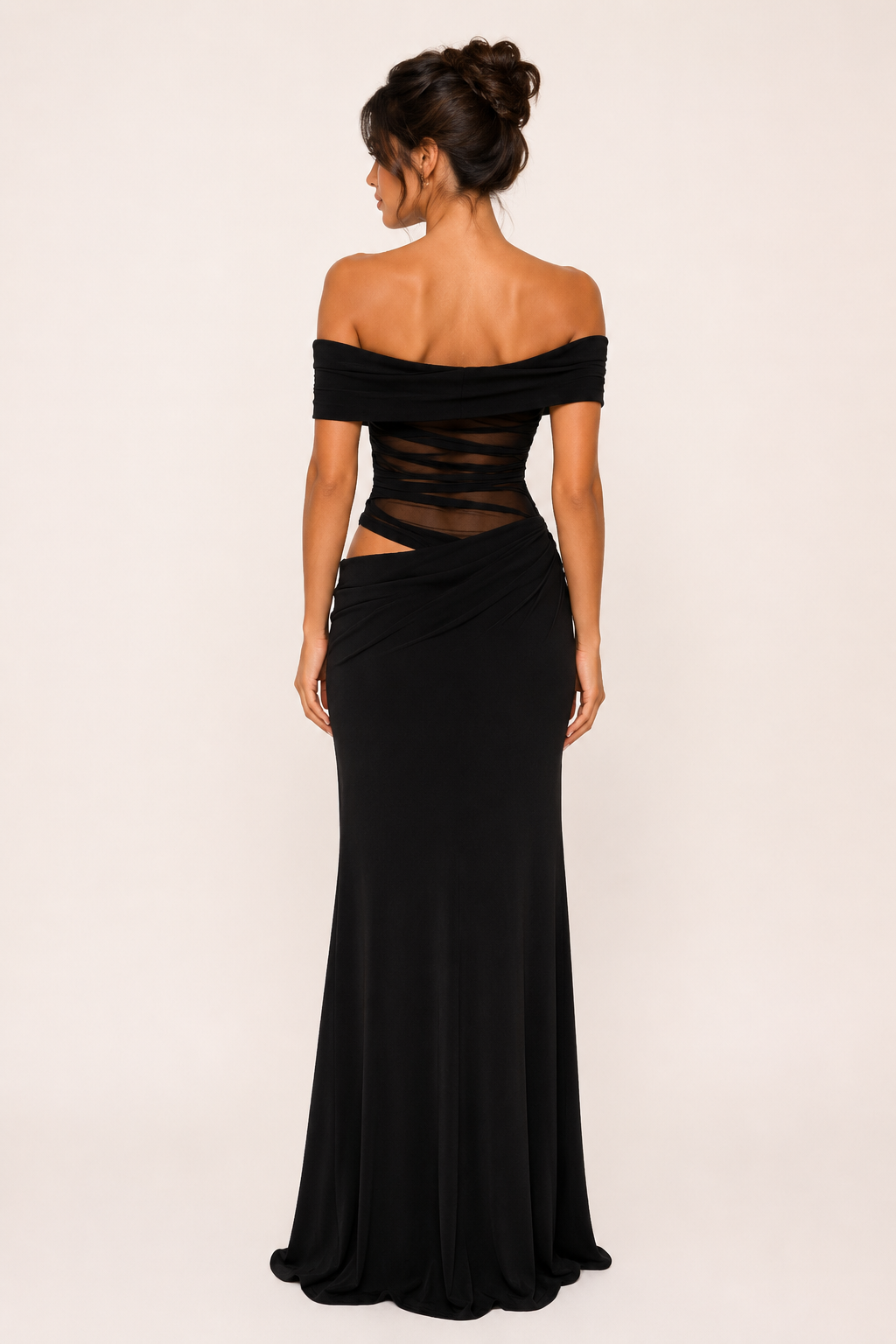 Vestido largo mujer boda hombros descubiertos fruncido caída fluida - Nadine