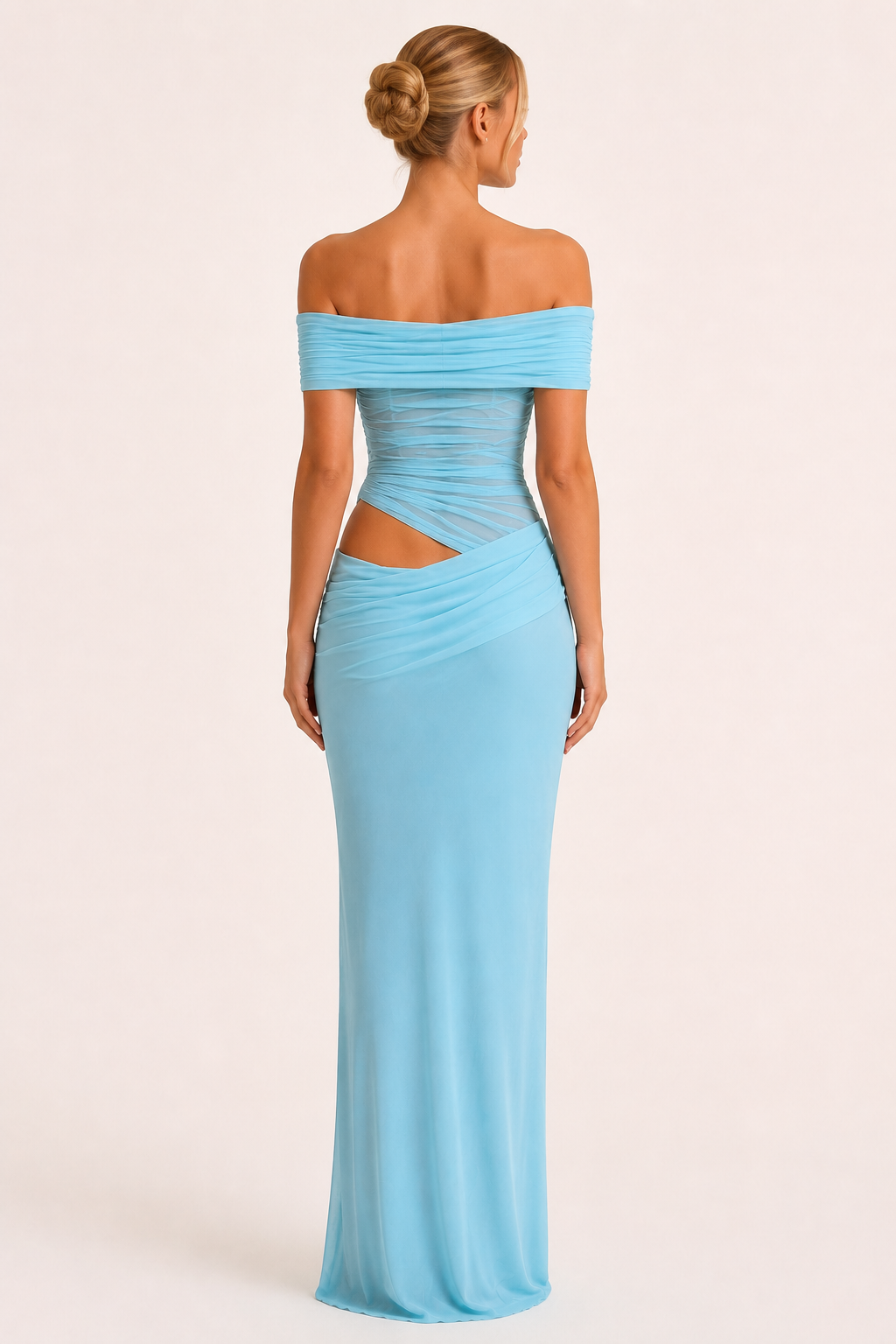Vestido largo mujer boda hombros descubiertos fruncido caída fluida - Nadine