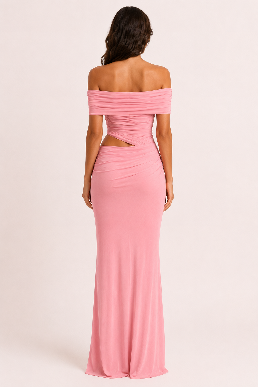 Vestido largo mujer boda hombros descubiertos fruncido caída fluida - Nadine