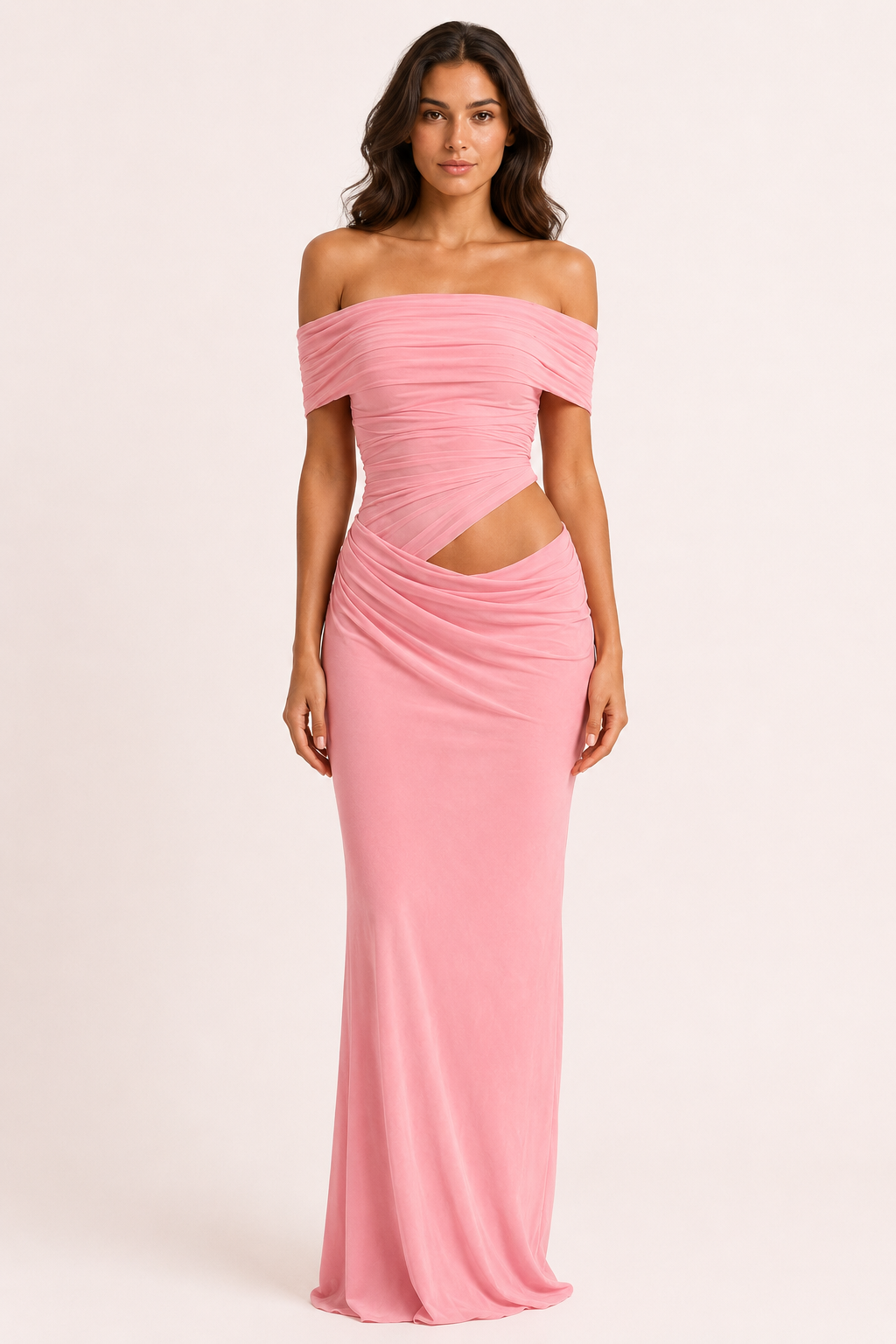 Vestido largo mujer boda hombros descubiertos fruncido caída fluida - Nadine