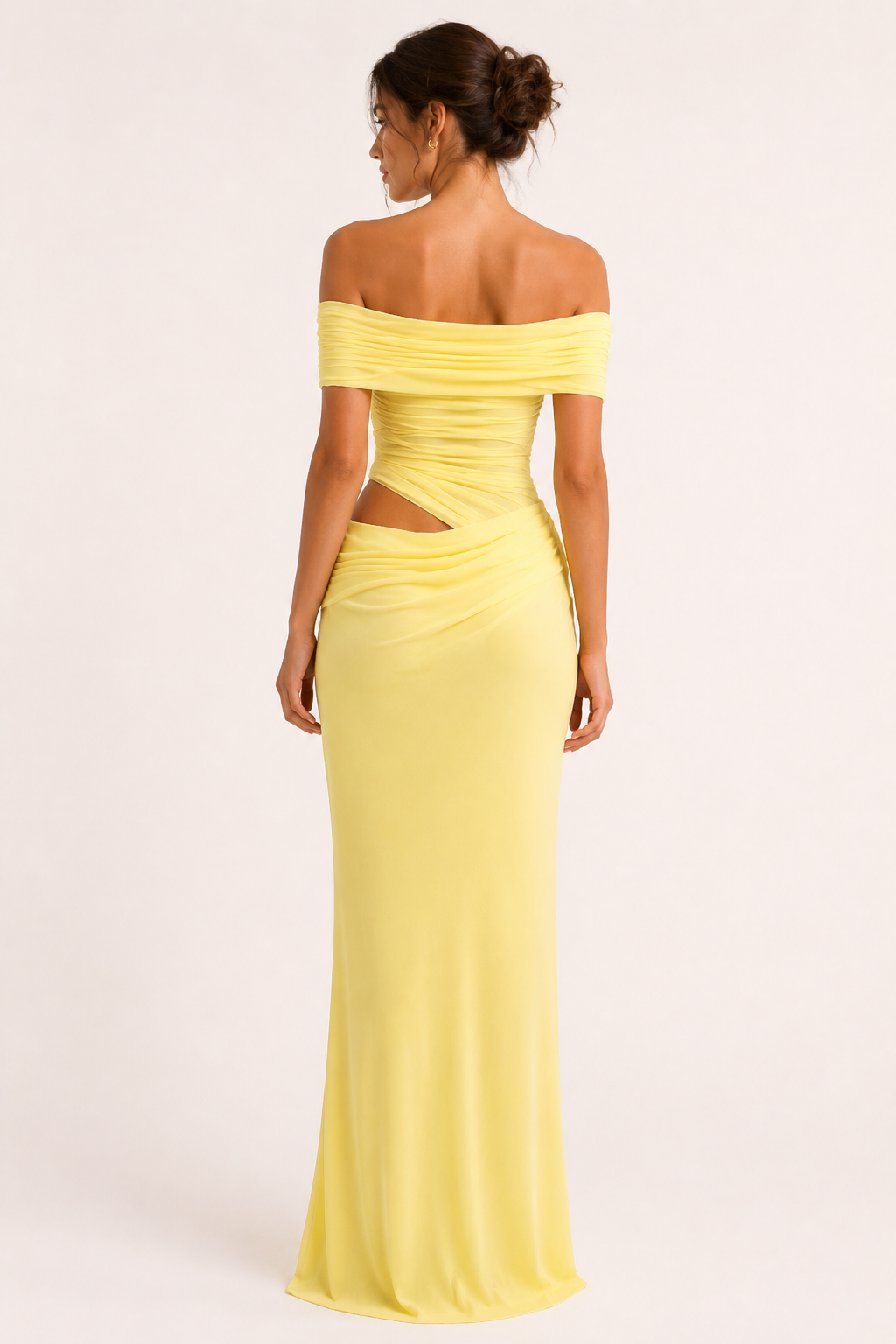 Vestido largo mujer boda hombros descubiertos fruncido caída fluida - Nadine