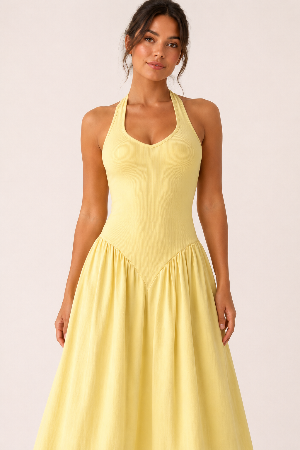 Vestido largo mujer verano halter cuerpo ajustado falda amplia fluida - Lotte