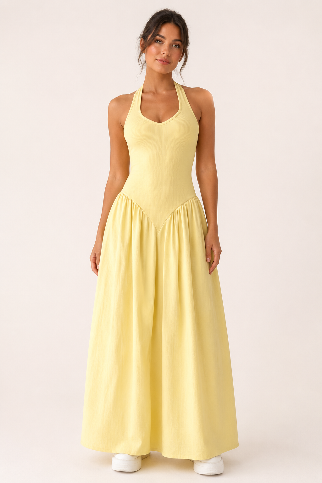Vestido largo mujer verano halter cuerpo ajustado falda amplia fluida - Lotte