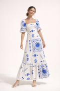 Vestido midi estampado con escote cuadrado y manga abullonada - Soleil