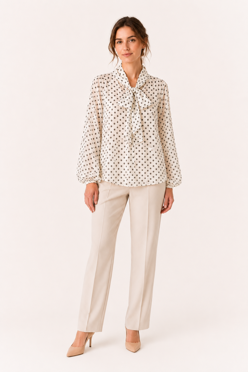 Blusa mujer lunares manga larga abullonada lazo cuello cierre discreto - Hannelore