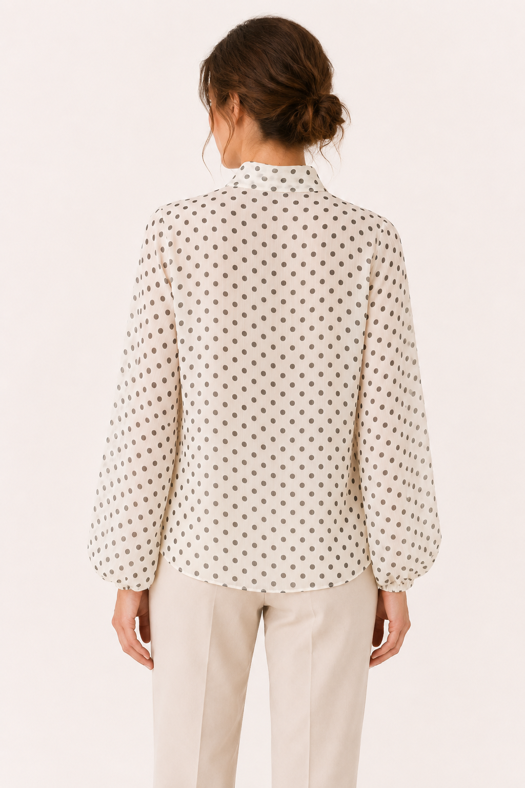 Blusa mujer lunares manga larga abullonada lazo cuello cierre discreto - Hannelore