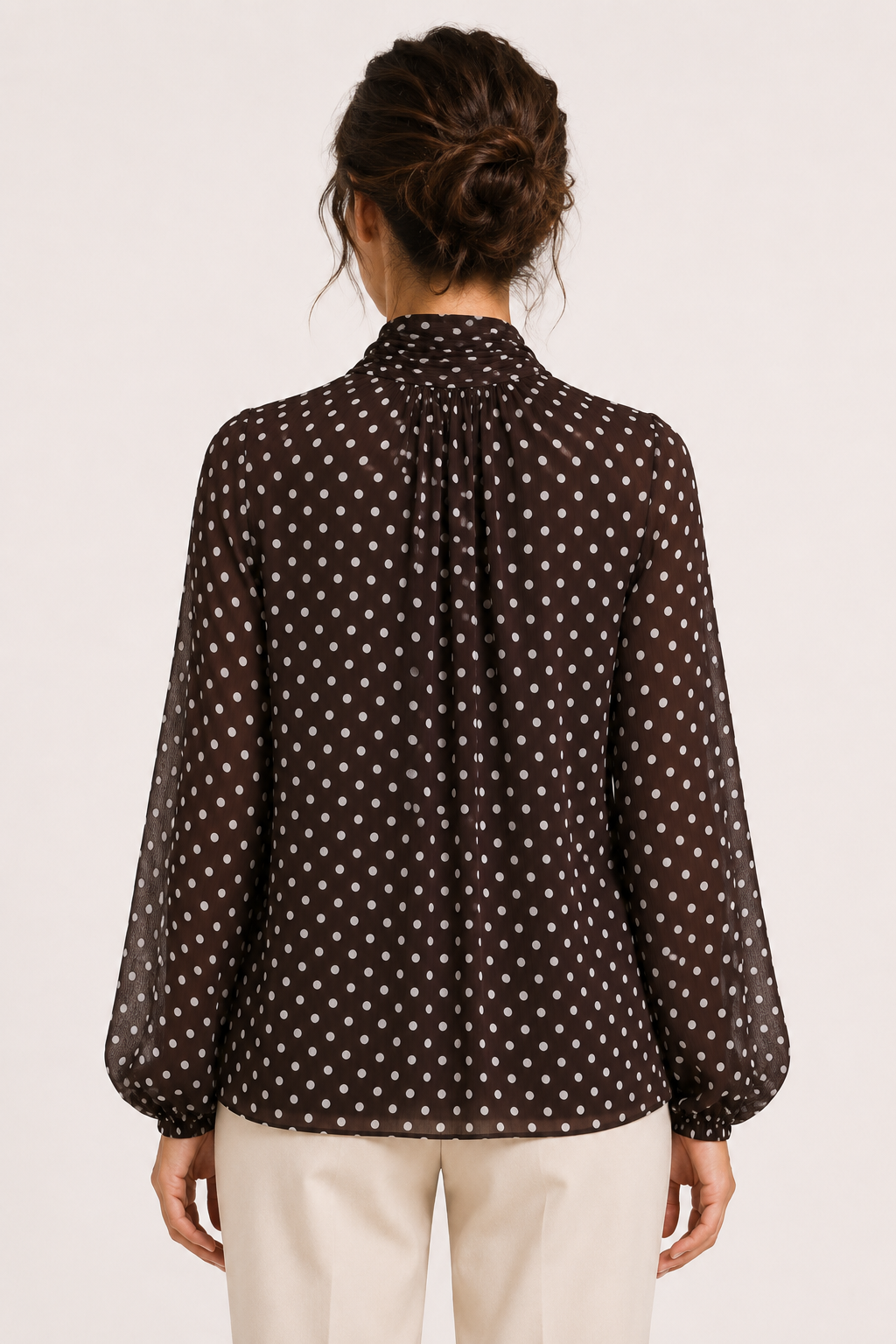 Blusa mujer lunares manga larga abullonada lazo cuello cierre discreto - Hannelore