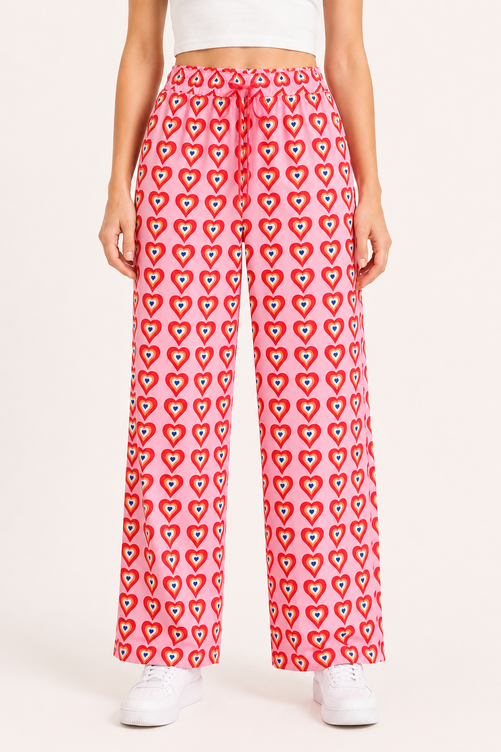 Pantalón palazzo mujer estampado corazones cintura elástica pierna ancha - Nadine