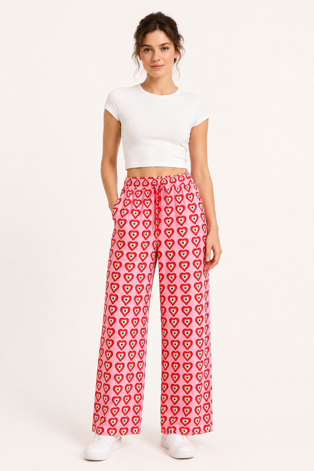 Pantalón palazzo mujer estampado corazones cintura elástica pierna ancha - Nadine