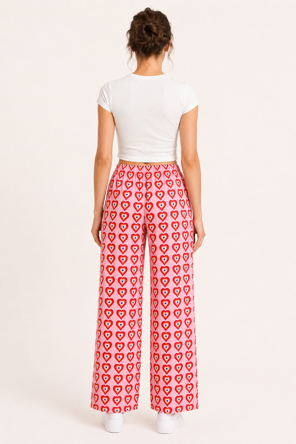 Pantalón palazzo mujer estampado corazones cintura elástica pierna ancha - Nadine