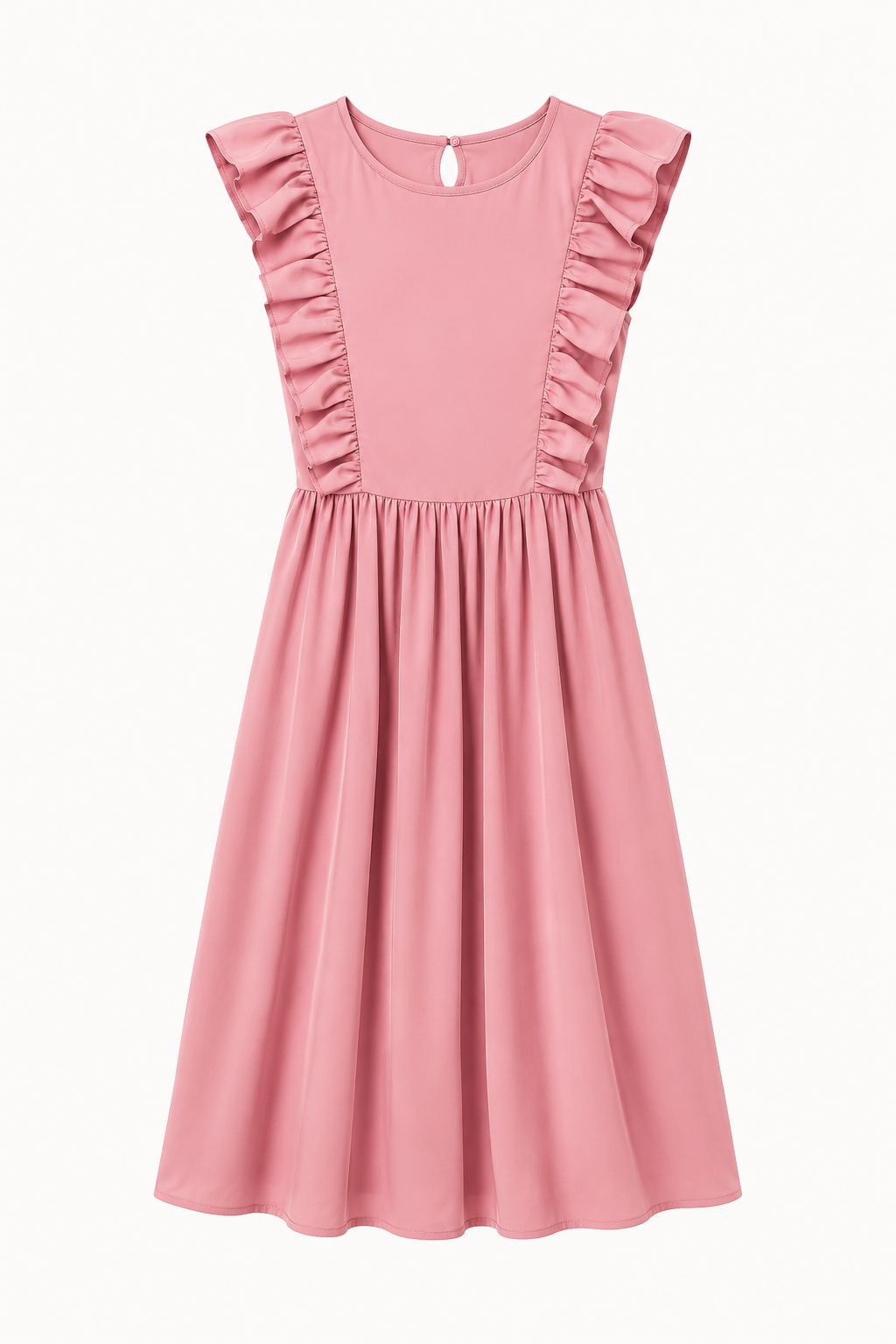 Vestido largo mujer cuello redondo volantes hombros cintura alta falda amplia - Helena