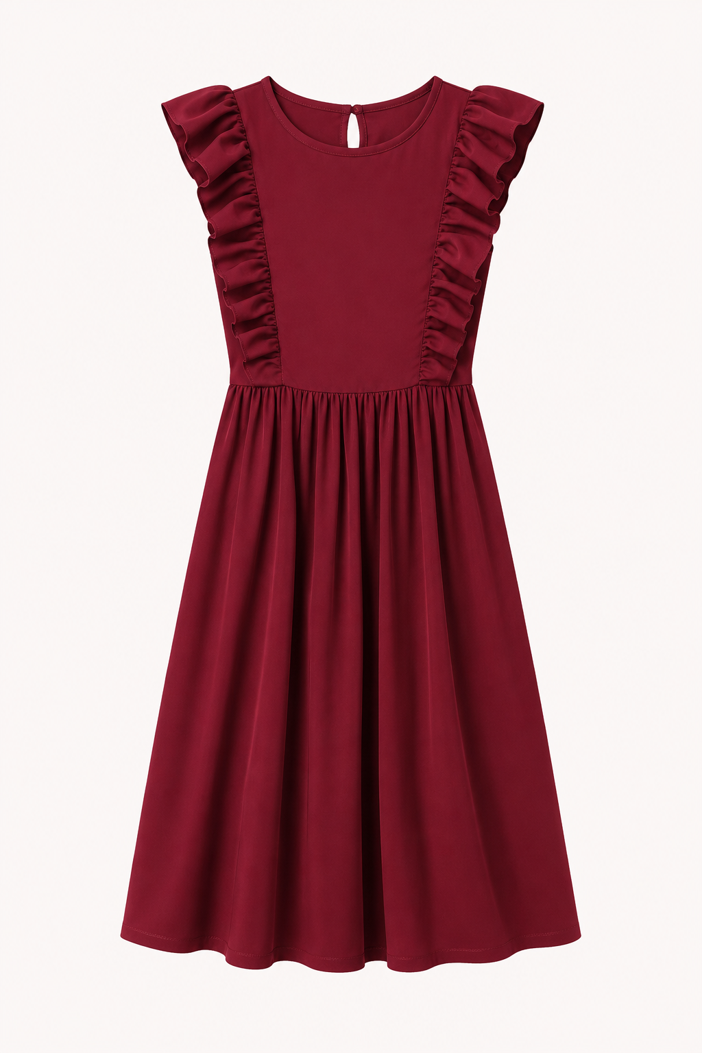 Vestido largo mujer cuello redondo volantes hombros cintura alta falda amplia - Helena