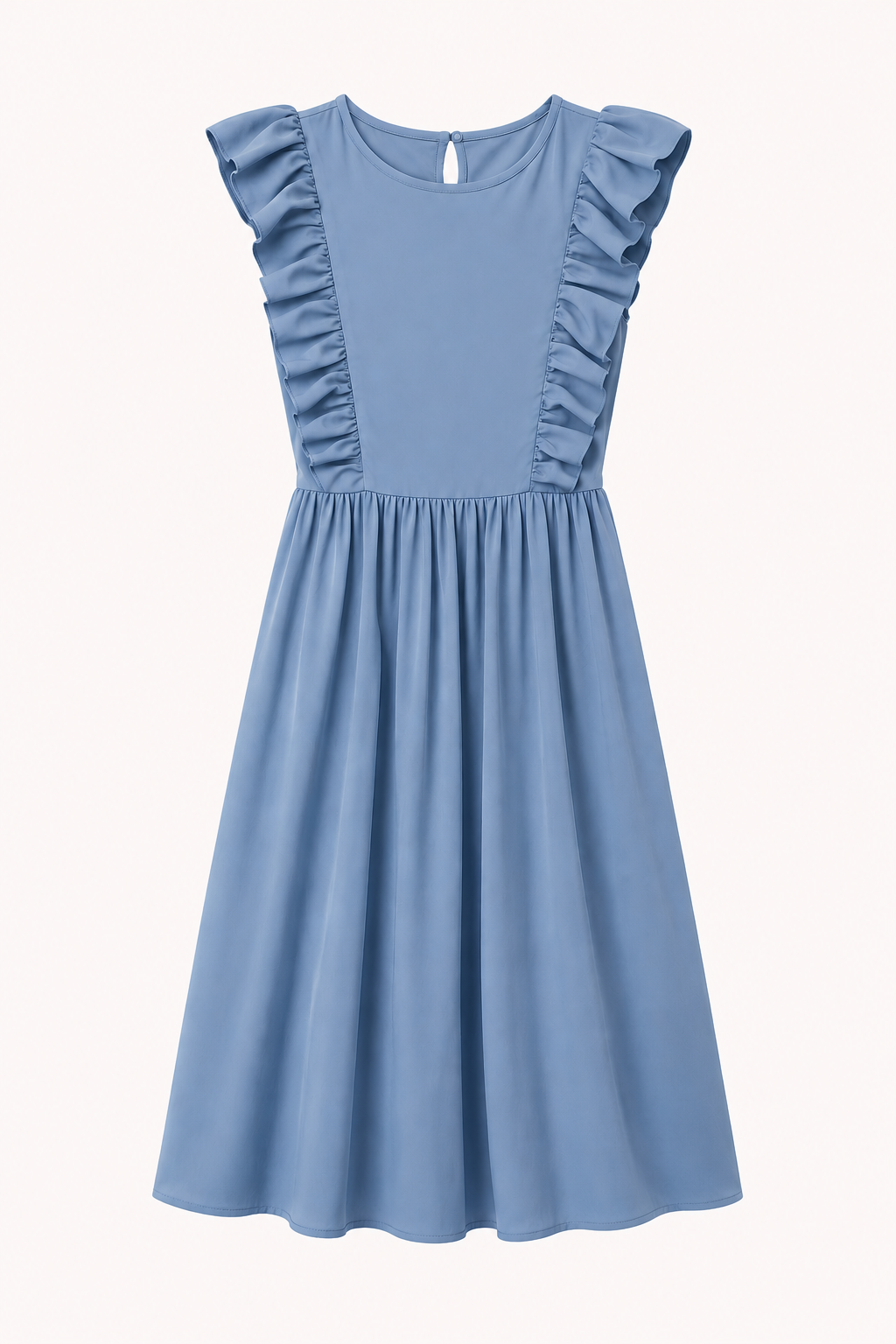 Vestido largo mujer cuello redondo volantes hombros cintura alta falda amplia - Helena