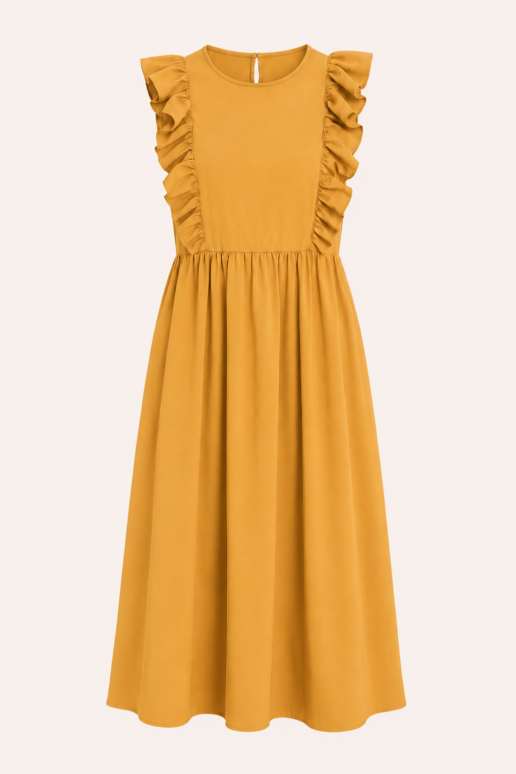 Vestido largo mujer cuello redondo volantes hombros cintura alta falda amplia - Helena