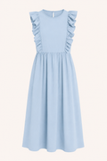 Vestido largo mujer cuello redondo volantes hombros cintura alta falda amplia - Helena