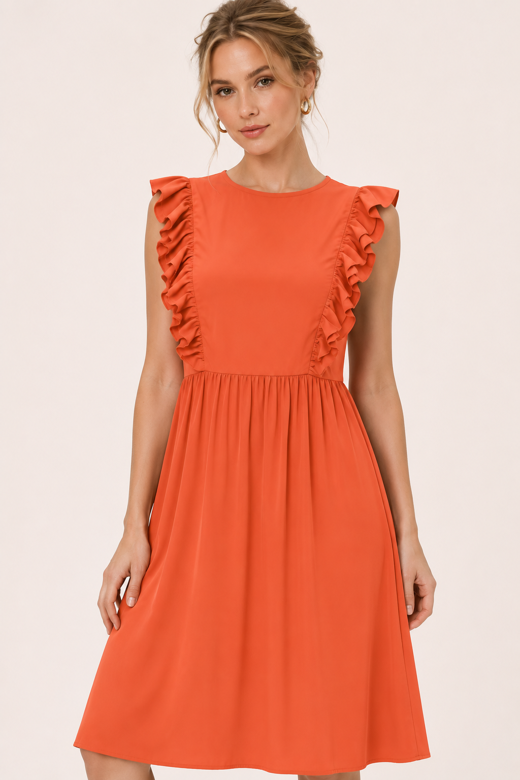 Vestido largo mujer cuello redondo volantes hombros cintura alta falda amplia - Helena
