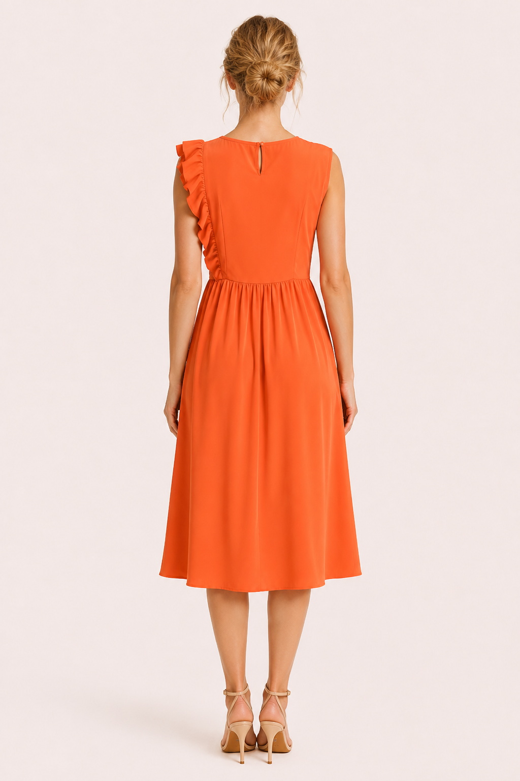 Vestido largo mujer cuello redondo volantes hombros cintura alta falda amplia - Helena