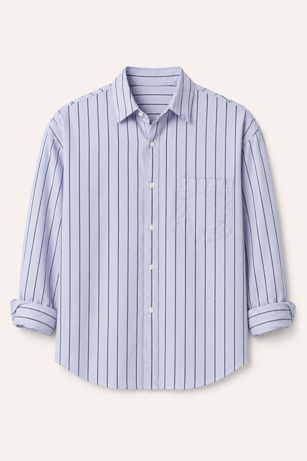 Camisa hombre rayas verticales manga larga oversize cuello clásico casual - Matías
