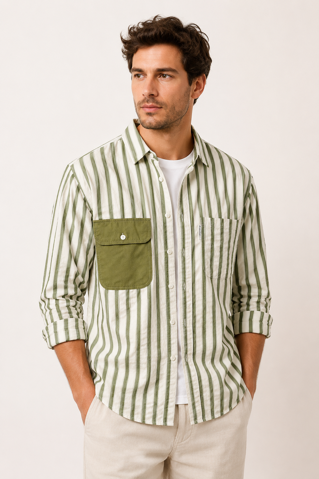 Camisa hombre rayas estilo costero bolsillo contraste elegante casual - Bastian