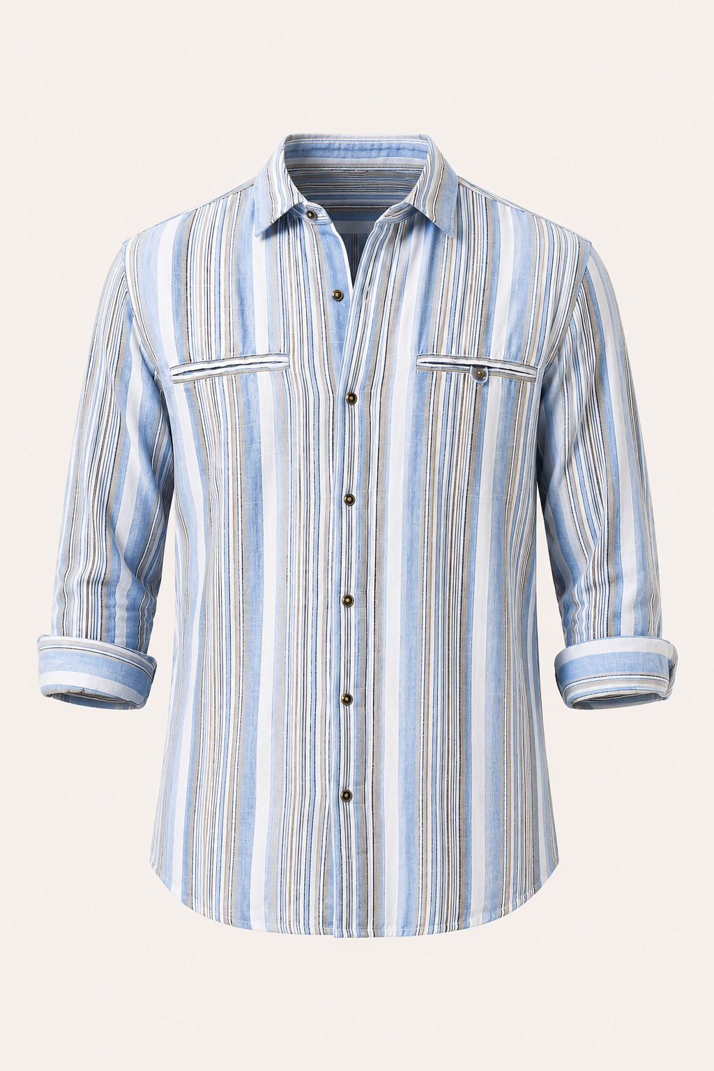 Camisa hombre algodón lino rayas mediterráneo fresco verano - Timo