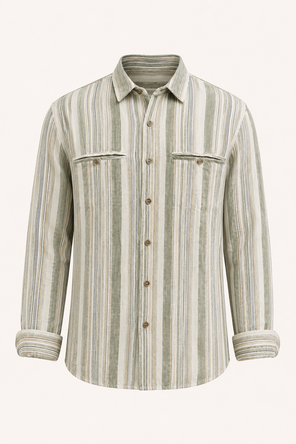 Camisa hombre algodón lino rayas verticales fresco mediterráneo verano - Timo