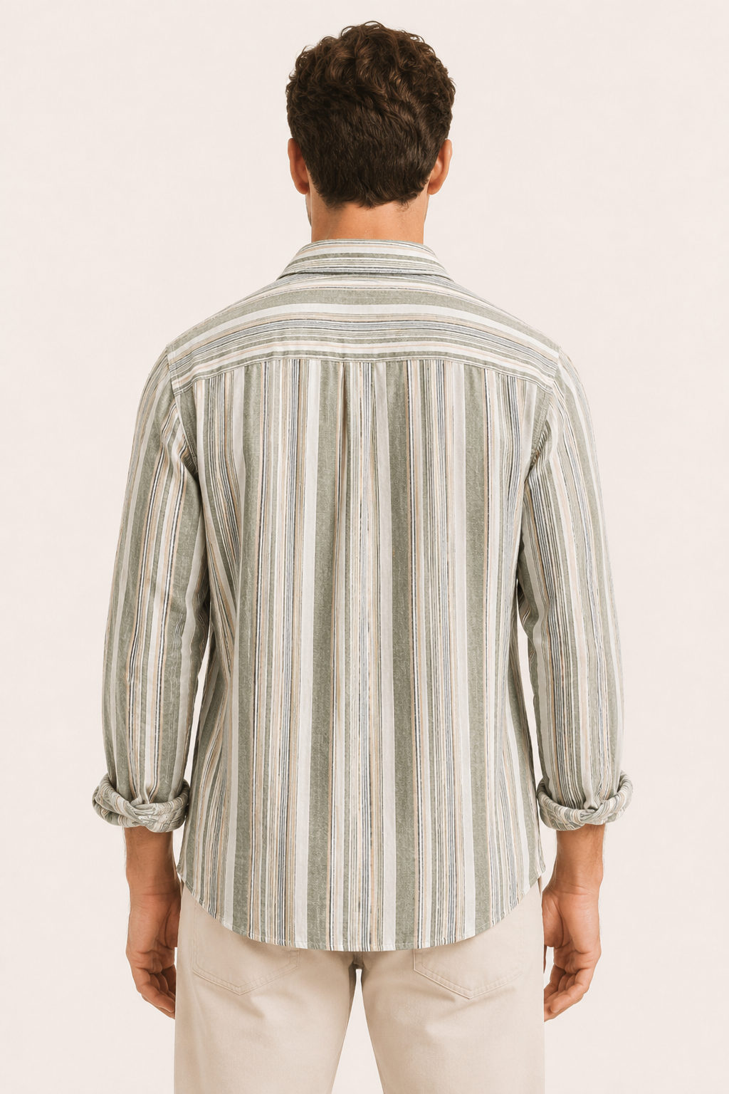Camisa hombre algodón lino rayas mediterráneo fresco verano - Timo