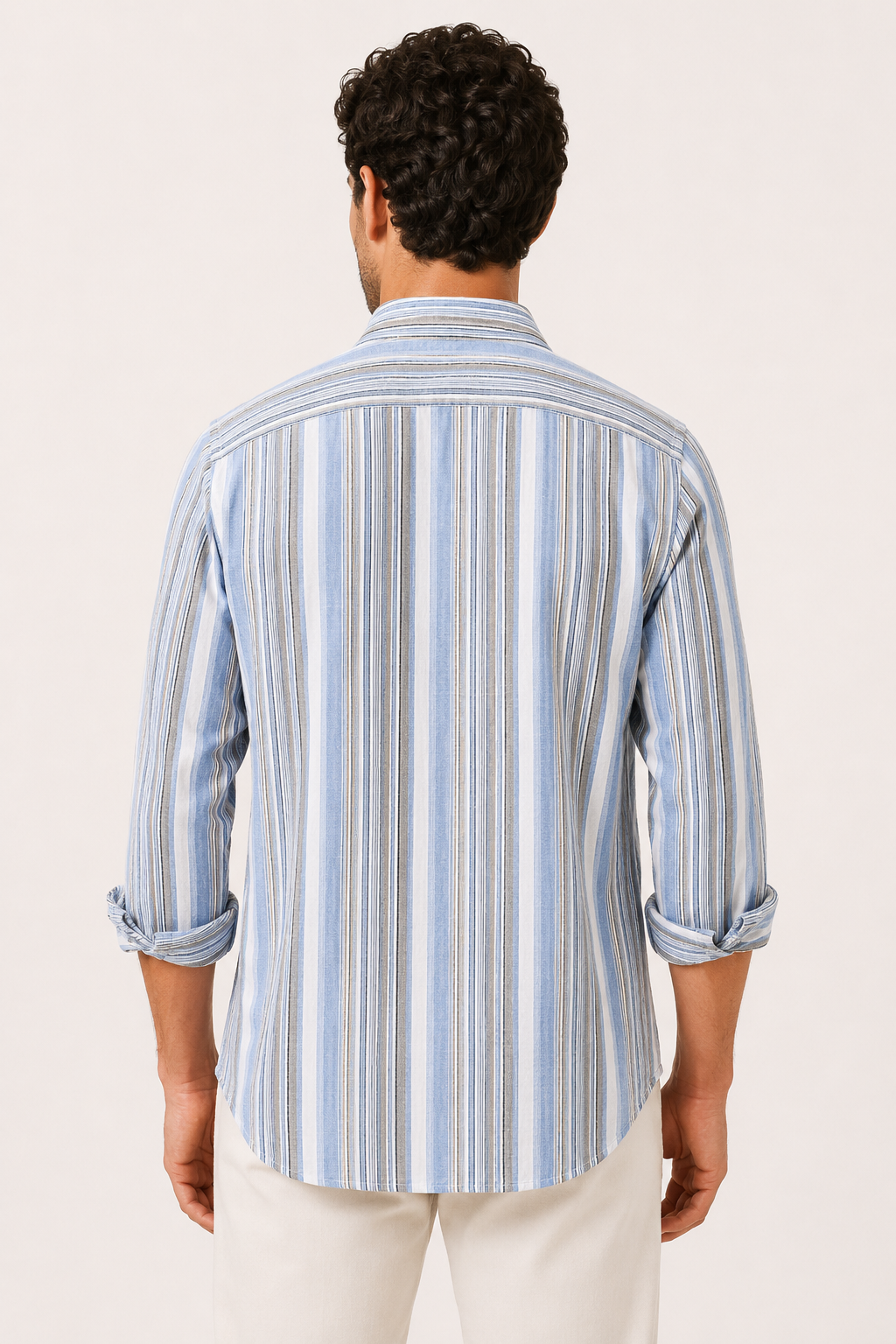 Camisa hombre algodón lino rayas mediterráneo fresco verano - Timo