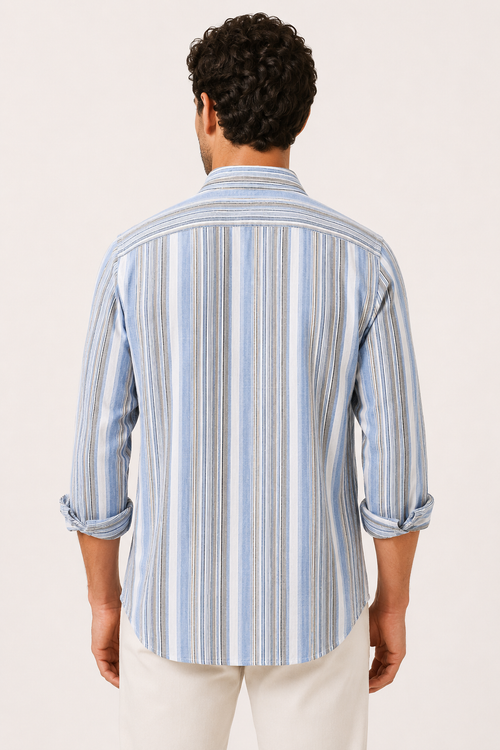 Camisa hombre algodón lino rayas verticales fresco mediterráneo verano - Timo