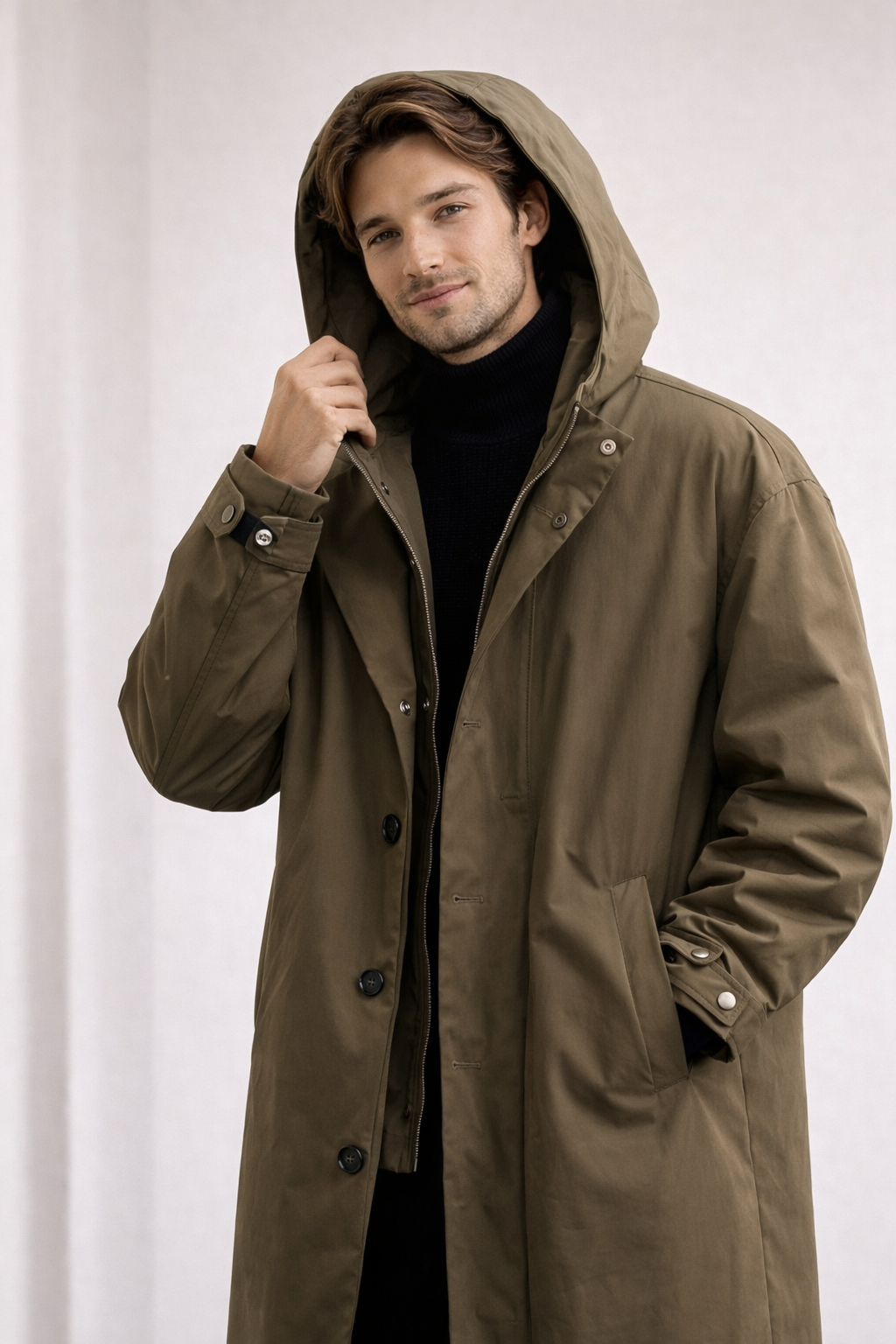 Chaqueta ligera larga de hombre con capucha - Mrosi