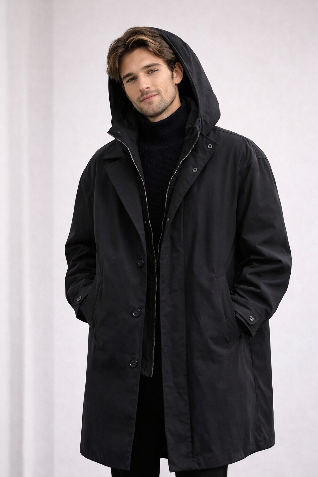 Chaqueta ligera larga de hombre con capucha - Mrosi