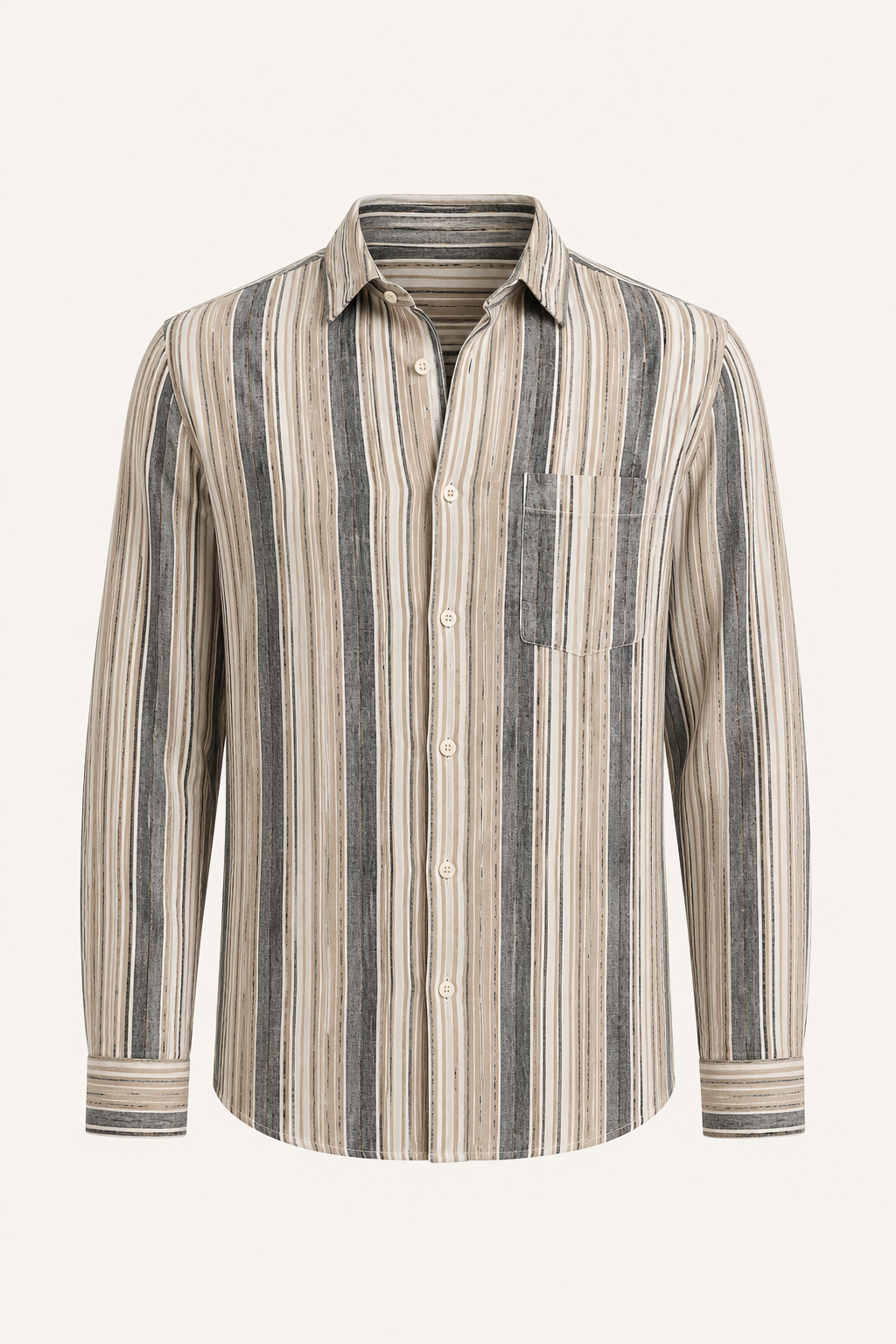 Camisa hombre rayas verticales manga larga cuello camisero bolsillo - Kaspar