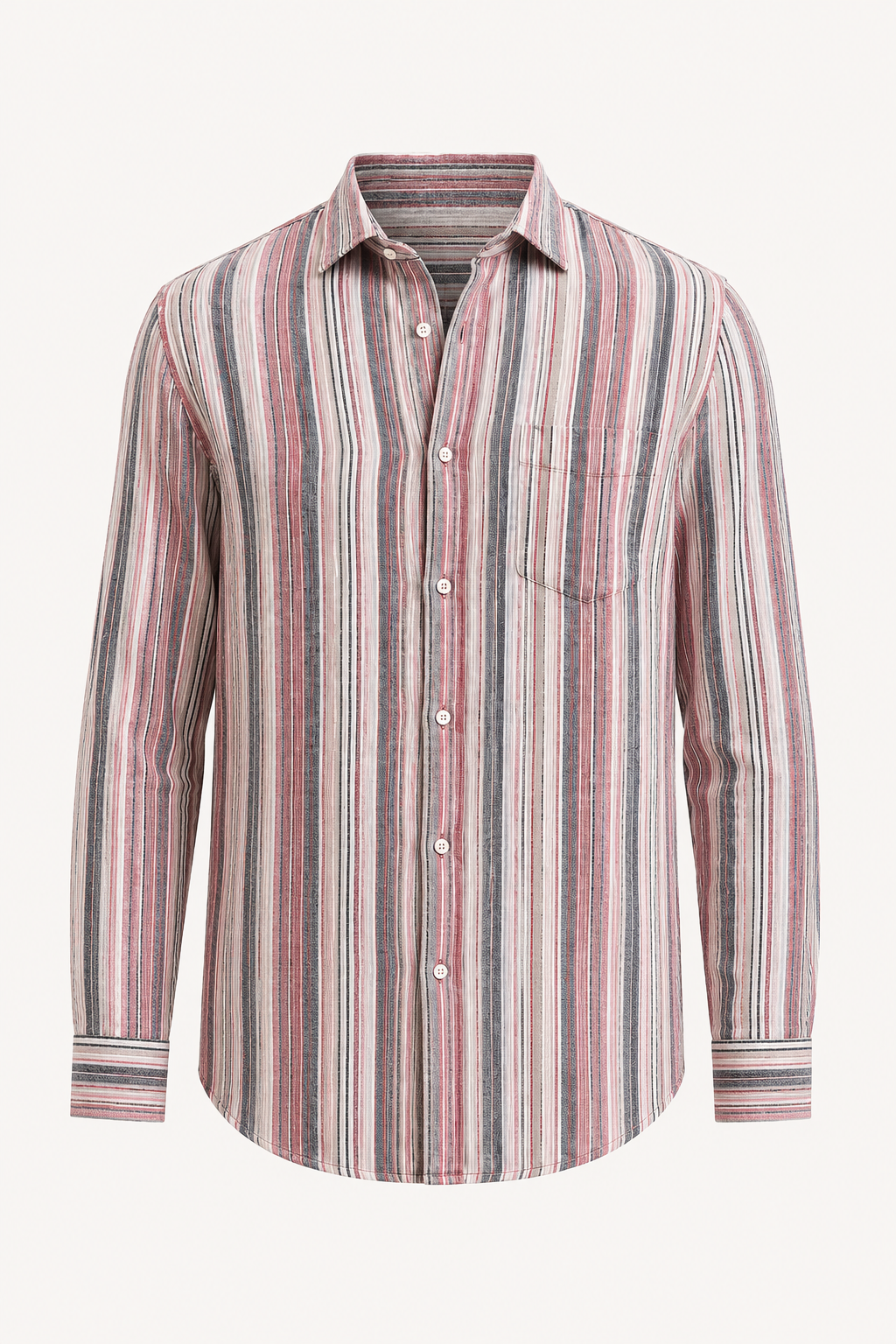 Camisa hombre rayas verticales manga larga cuello camisero bolsillo - Kaspar