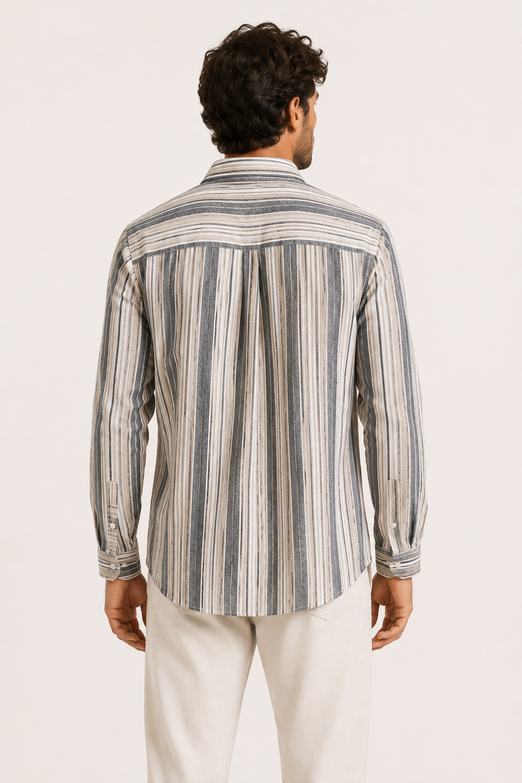 Camisa hombre rayas verticales manga larga cuello camisero bolsillo - Kaspar
