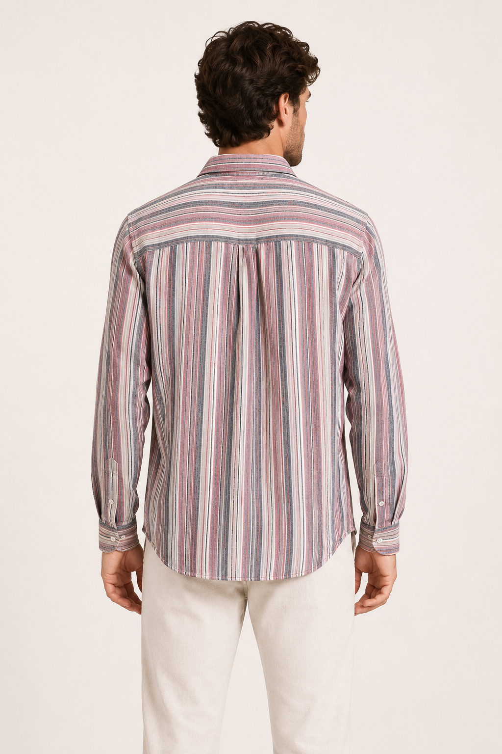 Camisa hombre rayas verticales manga larga cuello camisero bolsillo - Kaspar