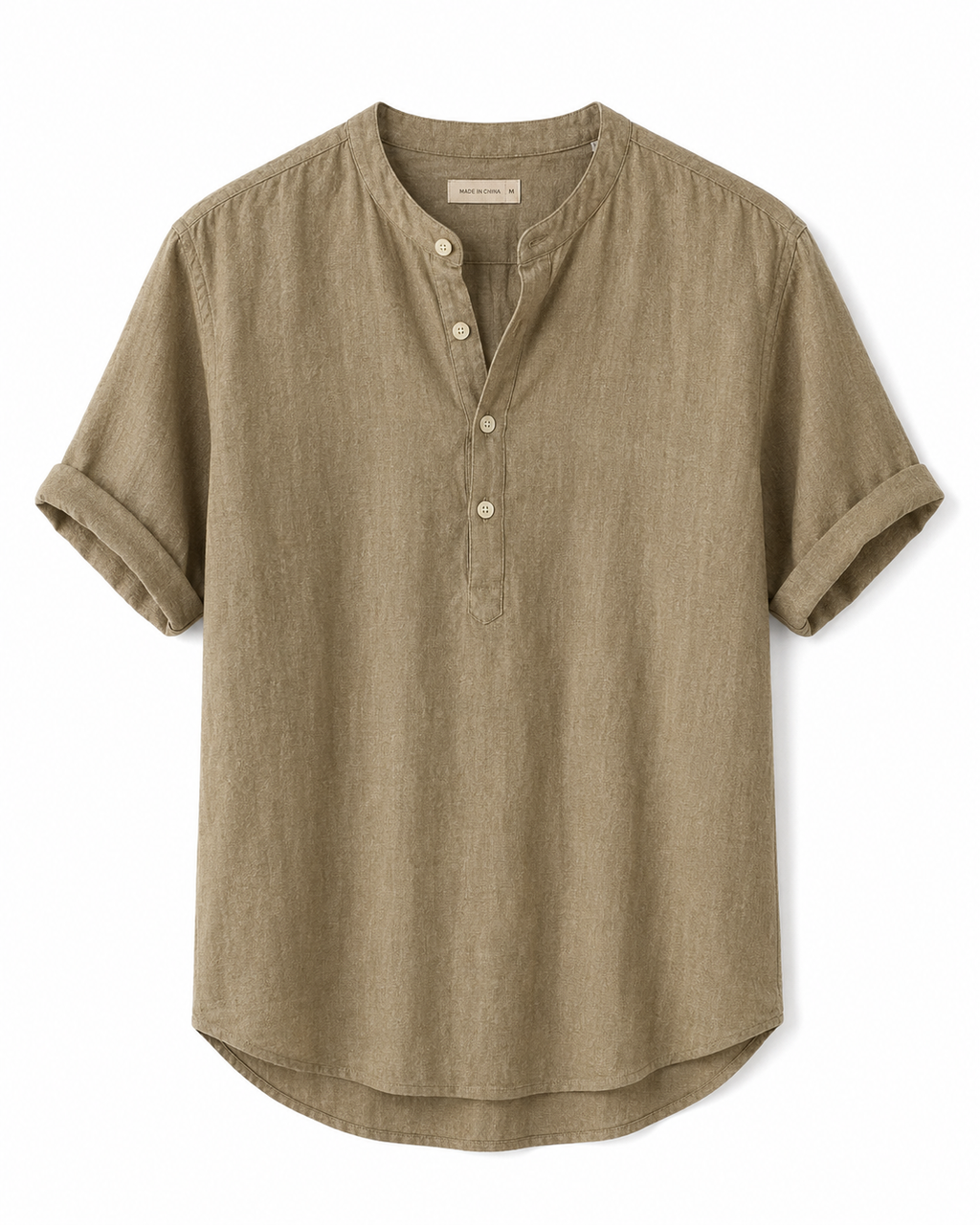 Camisa hombre lino manga corta cuello mao botonadura frontal casual - Stefan